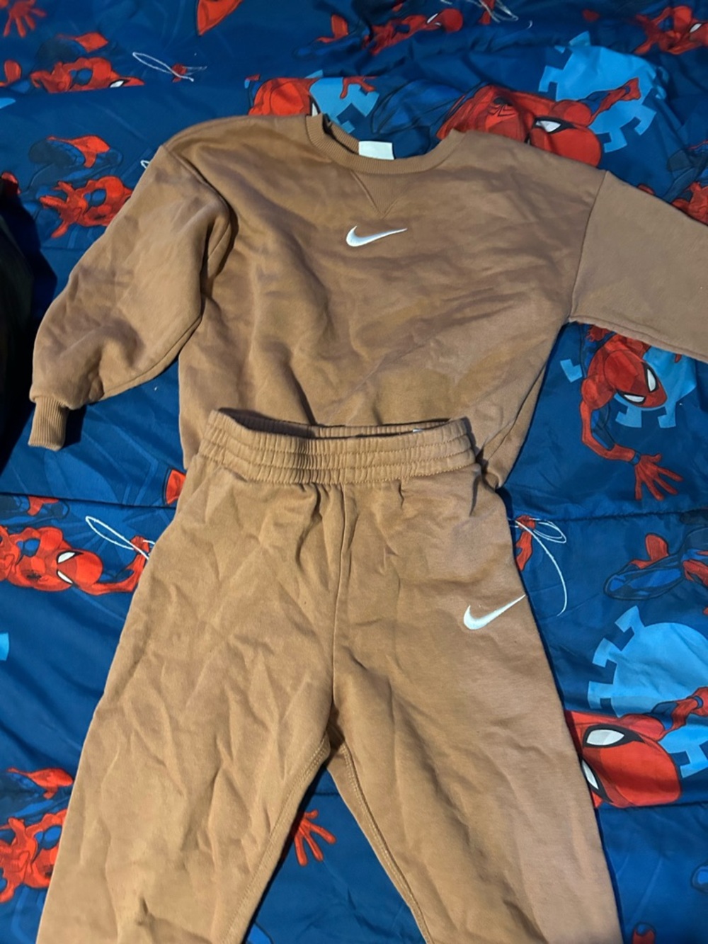 Nike Kids Brown Sweatshirt & Joggers Set with White Swooshes